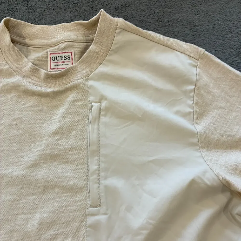 Guess Beige Casual Short Sleeve Chest Pocket Crewneck T-Shirt Men’s Size Medium - Picture 4 of 10
